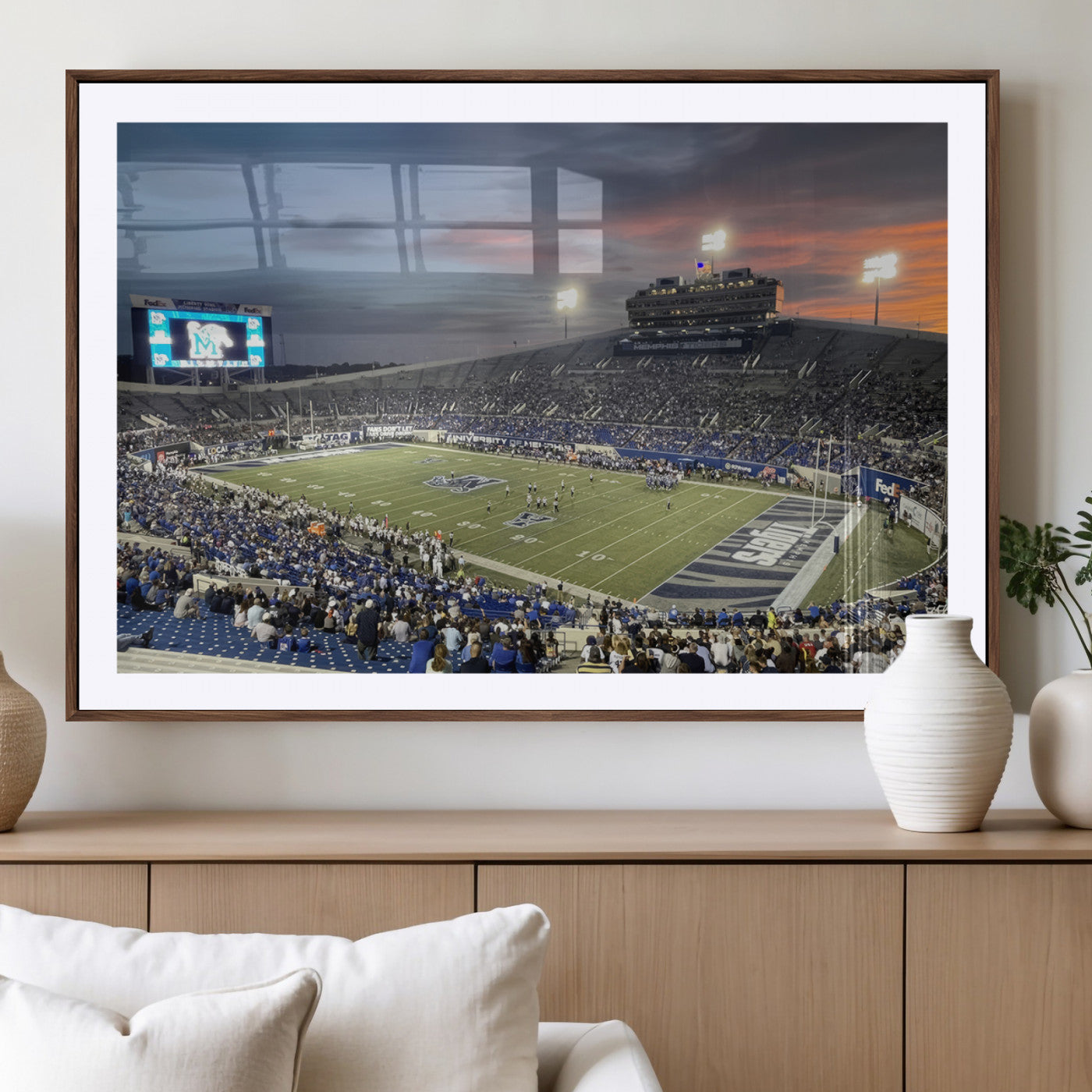 64409-MGV-CV-36X24-Memphis Tigers Football Team Print - Memphis Simmons Bank Liberty Stadium Wall Art Canvas Print