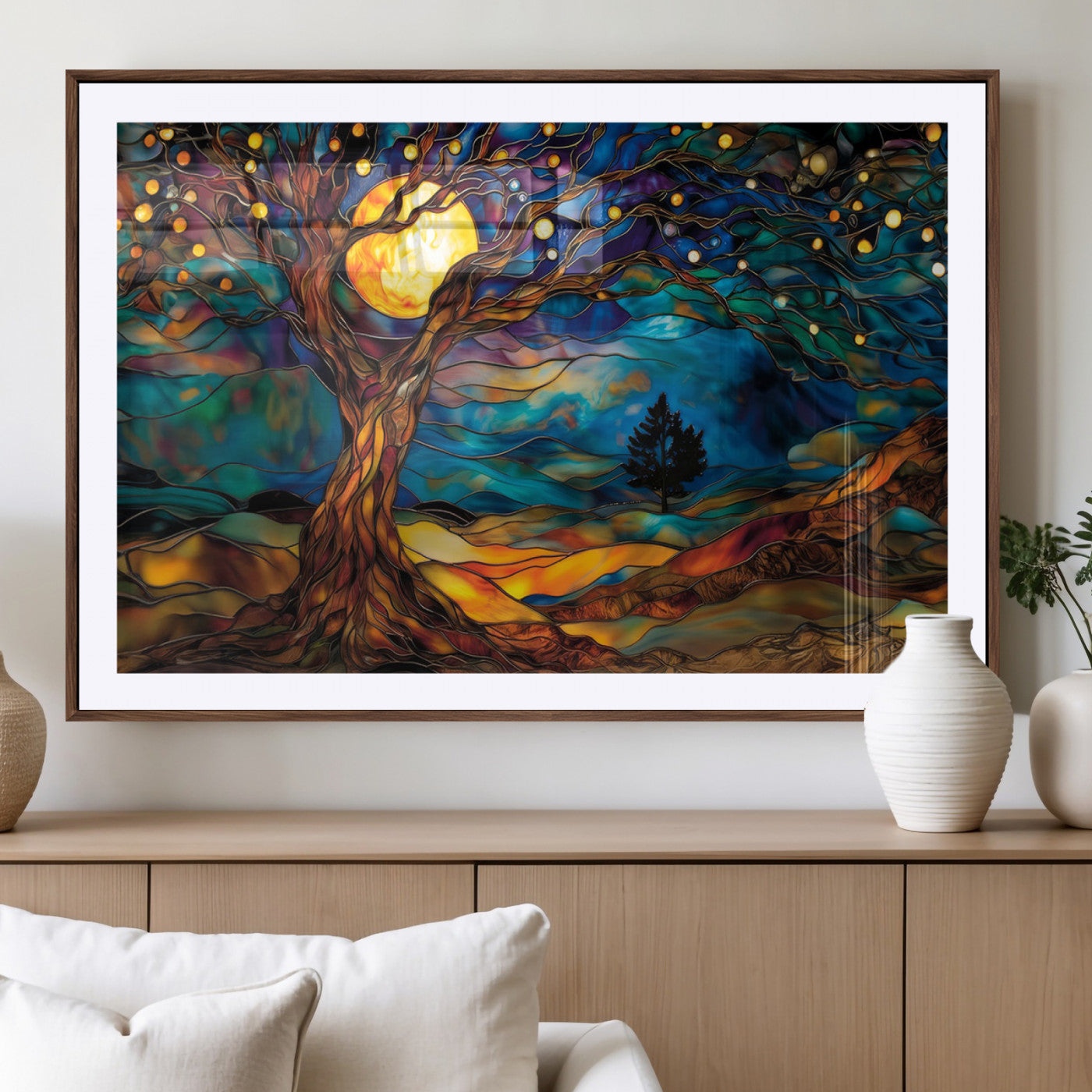 18319-MGV-CV-36X24-Tree of Life Wall Art - Yggdrasil Tree of Life Canvas Print - Vibrant Moonlit Tree Wall Art, Tree