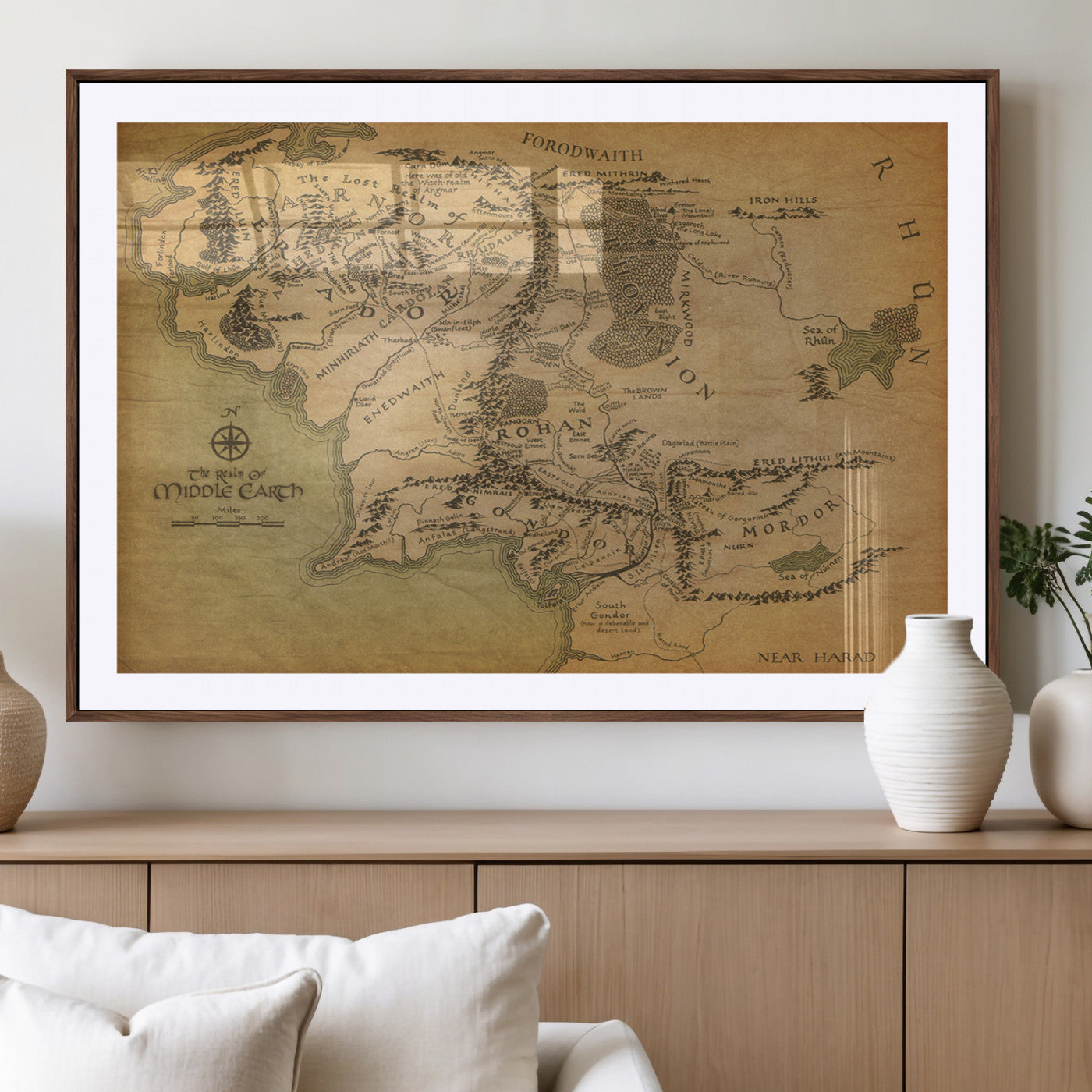 65656565-MGV-CV-36X24-Middle Earth Map Canvas Wall Art – Vintage Fantasy Map Print, Decor for Home Library or Office
