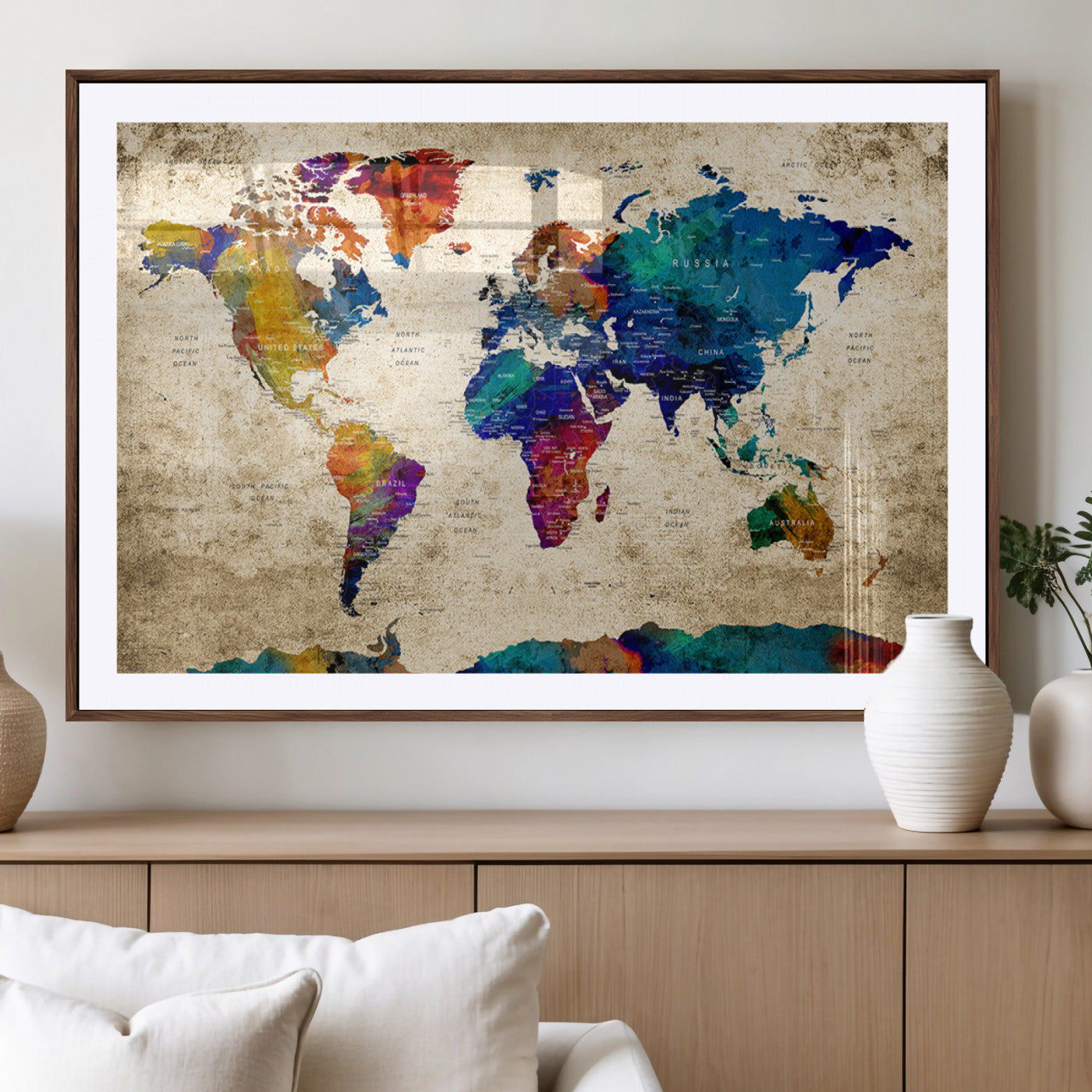 -Push Pin World Map Canvas Print – Travel Tracker Wall Art for Couples, Perfect Anniversary Gift for Home or Office Decor