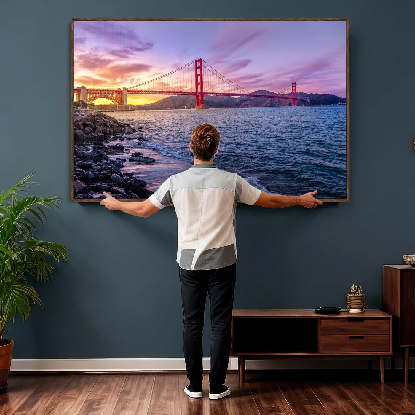 24256-MGV-CV-36X24 - Golden Gate Bridge Wall Art Print, San Francisco Sunset Canvas Wall Art, Cityscape Canvas Print for