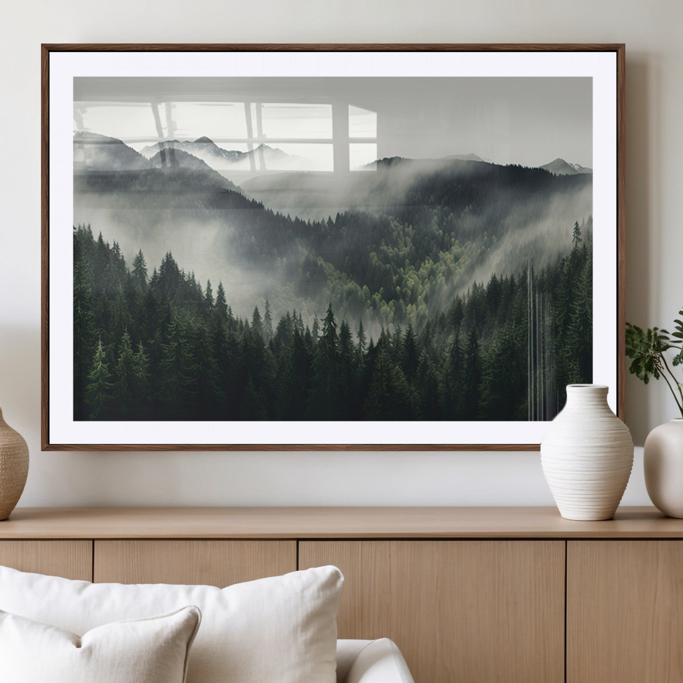 90953-MGV-CV-36X24-Misty Forest Canvas Print Wall Art Premium Canvas Print a Foggy and Serene Atmosphere