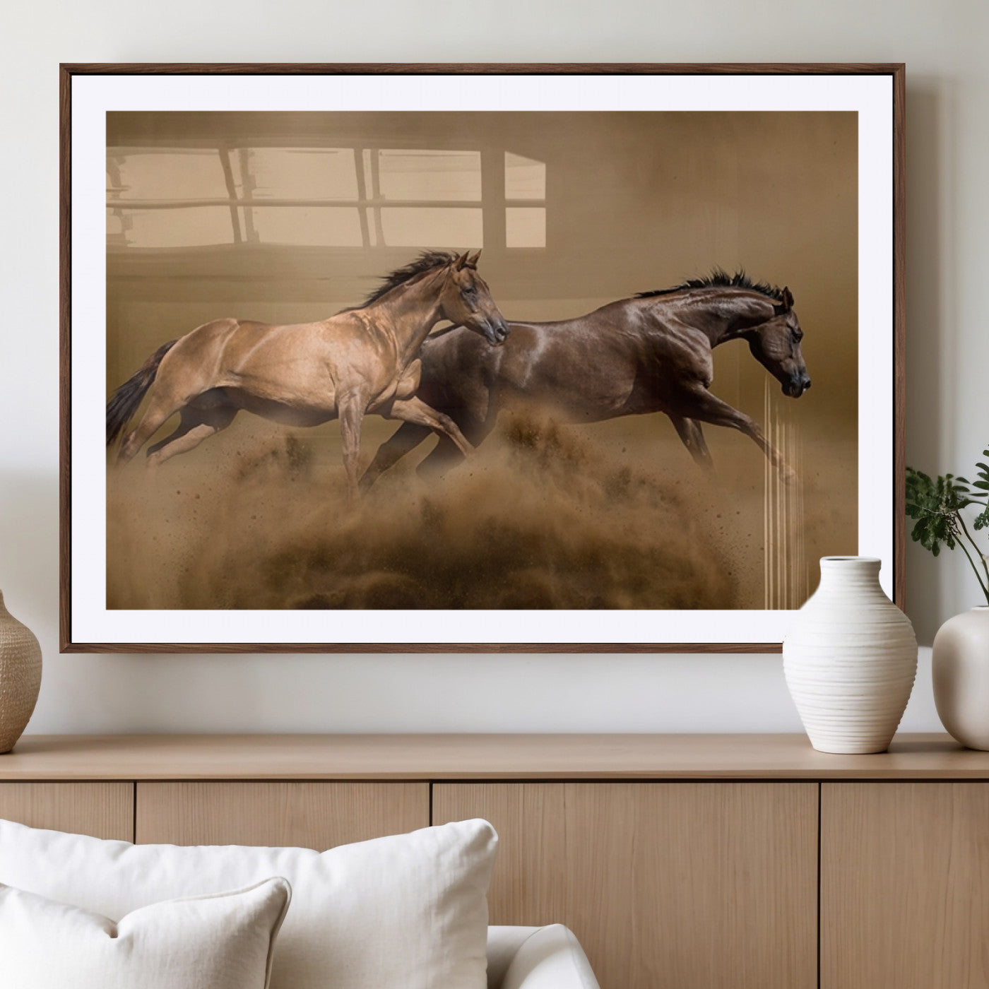 53721-MGV-CV-36X24-Large Wall Art Canvas Print – Two Running Brown Horses Motion Animal Artwork for Home, Office, Living Room Decor