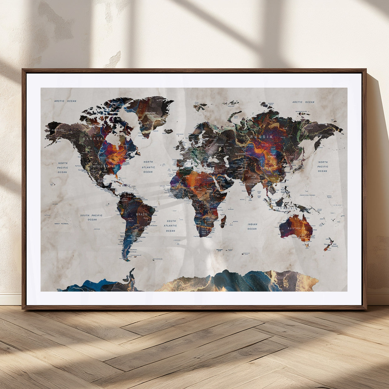 90881-MGC-FP-36x24_Walnut-Push Pin World Map Canvas Print – Travel Tracker Wall Art for Couples, Perfect Anniversary Gift for Home or Office Decor