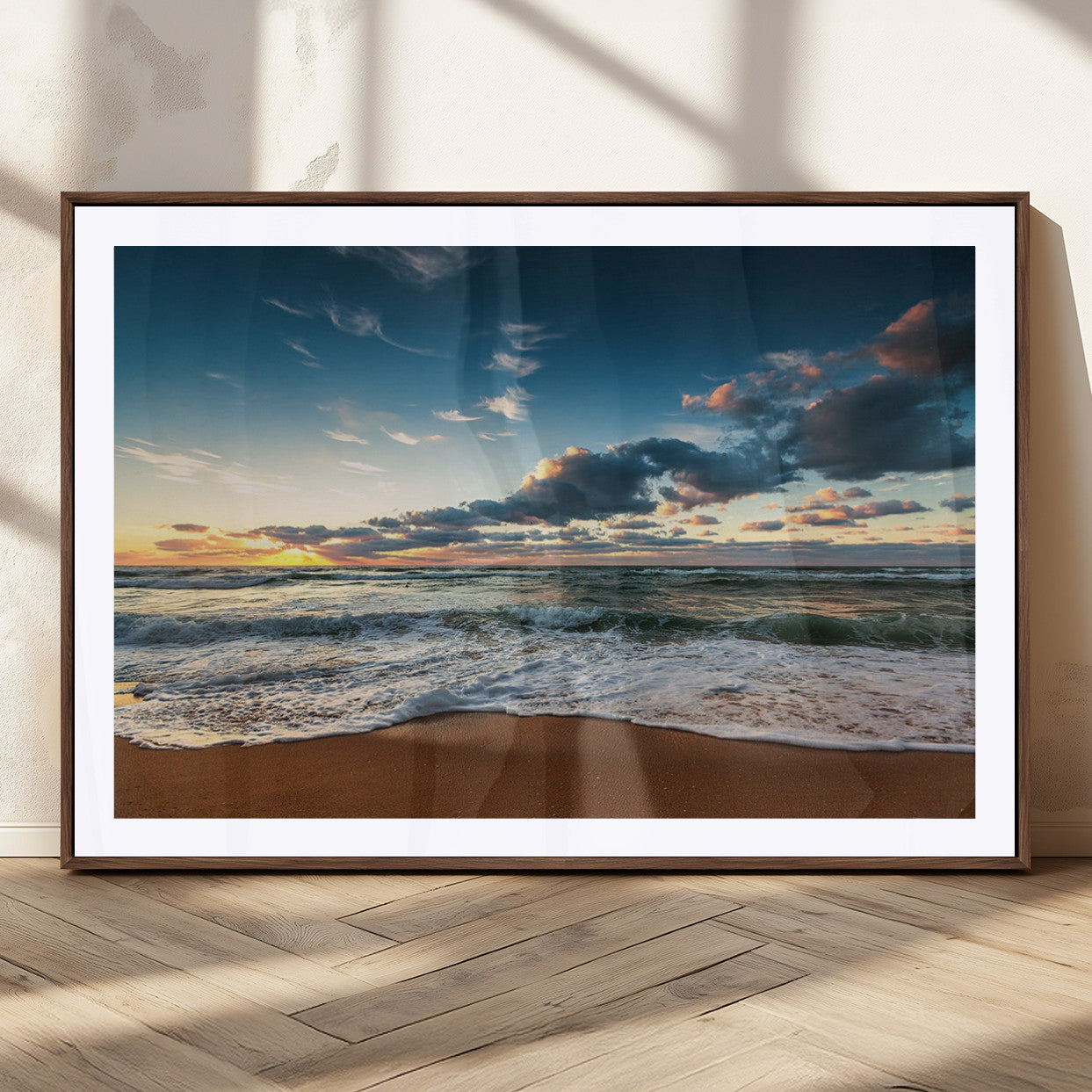 58103-MGC-FP-36x24_Walnut-Ocean Beach Wall Art Canvas Print Sunset Artwork Print Coastal Wall Art