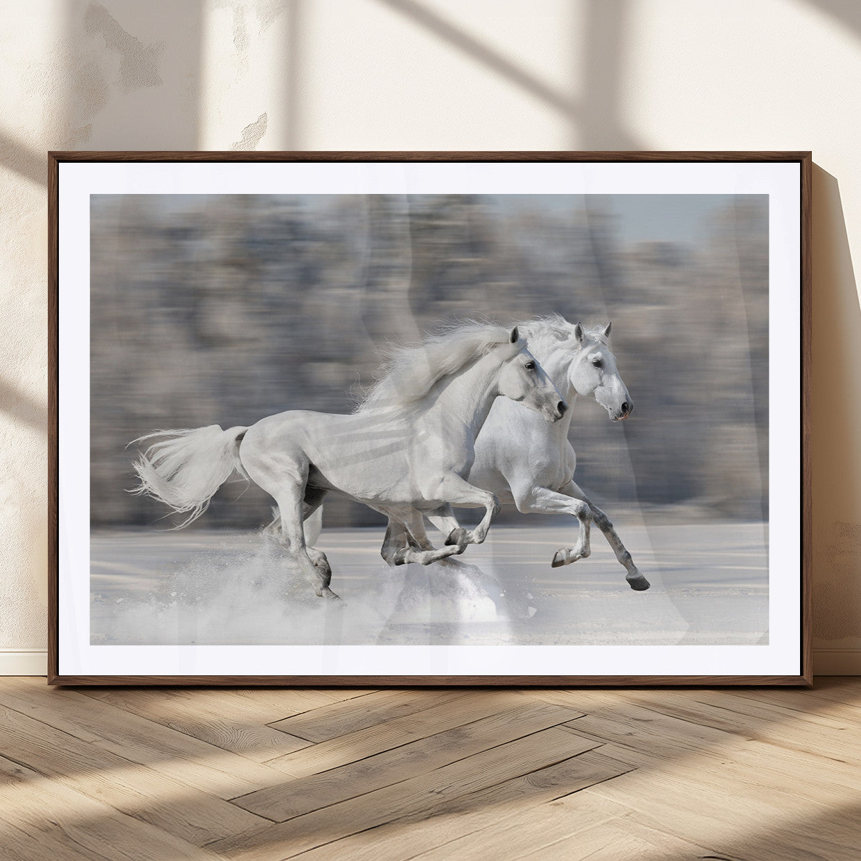 30973-MGC-FP-36x24_Walnut-The White Horses Wall Art, Framed White Horses Wall Art Canvas Print