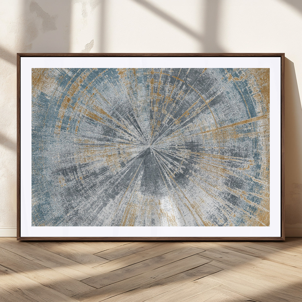 17631-MGC-FP-36x24_Walnut-Radiant Abstract Wood Rings Canvas Art – Modern Triptych Wall Decor for Living Room or Farmhouse