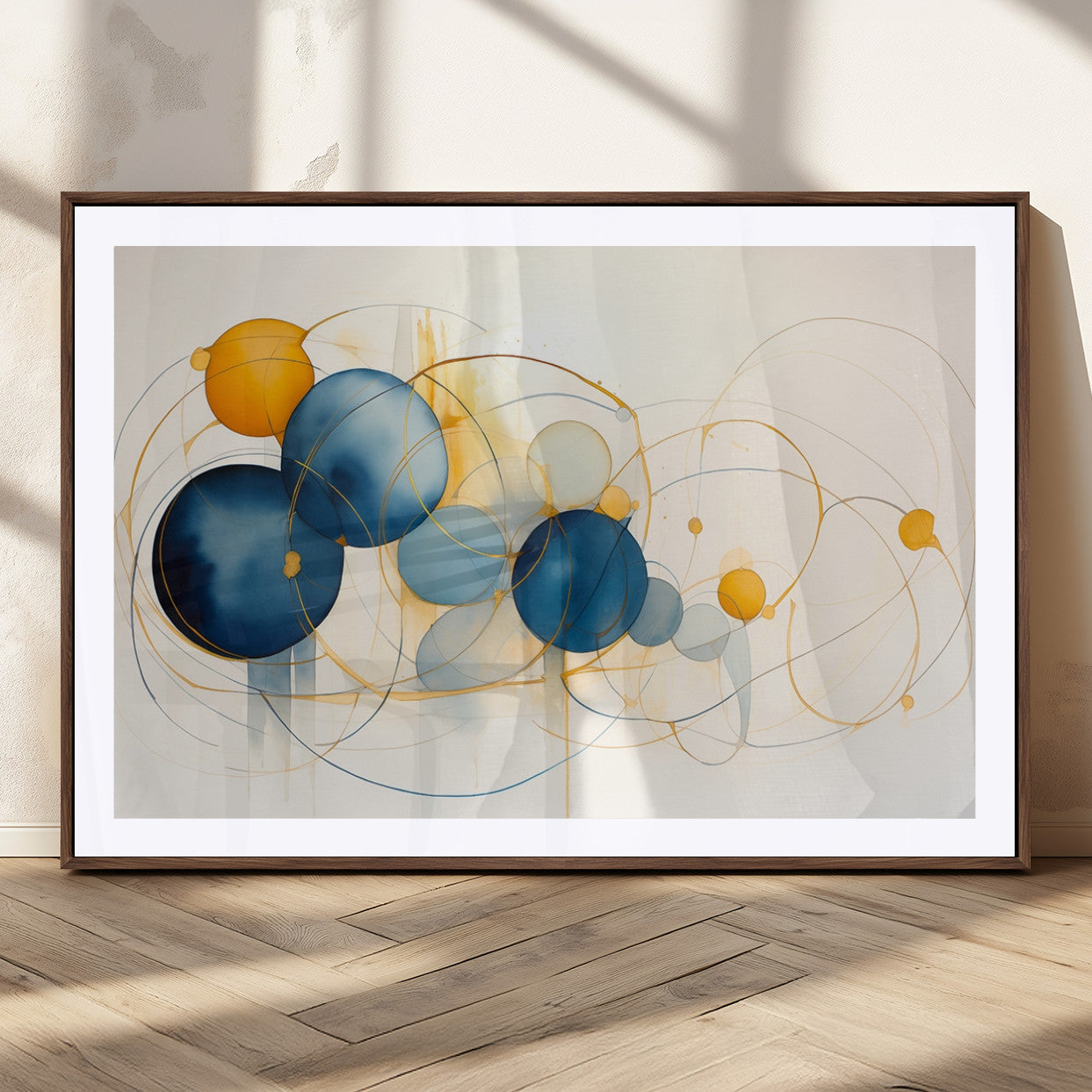 36188-MGC-FP-36x24_Walnut-Geometric Blue Orange Abstract Wall Art Canvas, Geometric Blue Orange Canvas Print