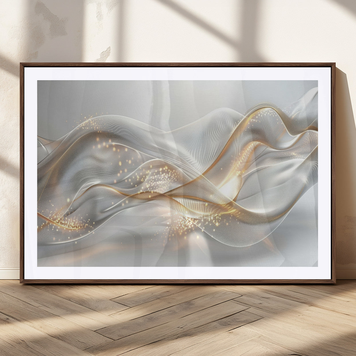 Lines2-MGC-FP-36x24_Walnut-Abstract art Grey and Gold Lines Wall Art