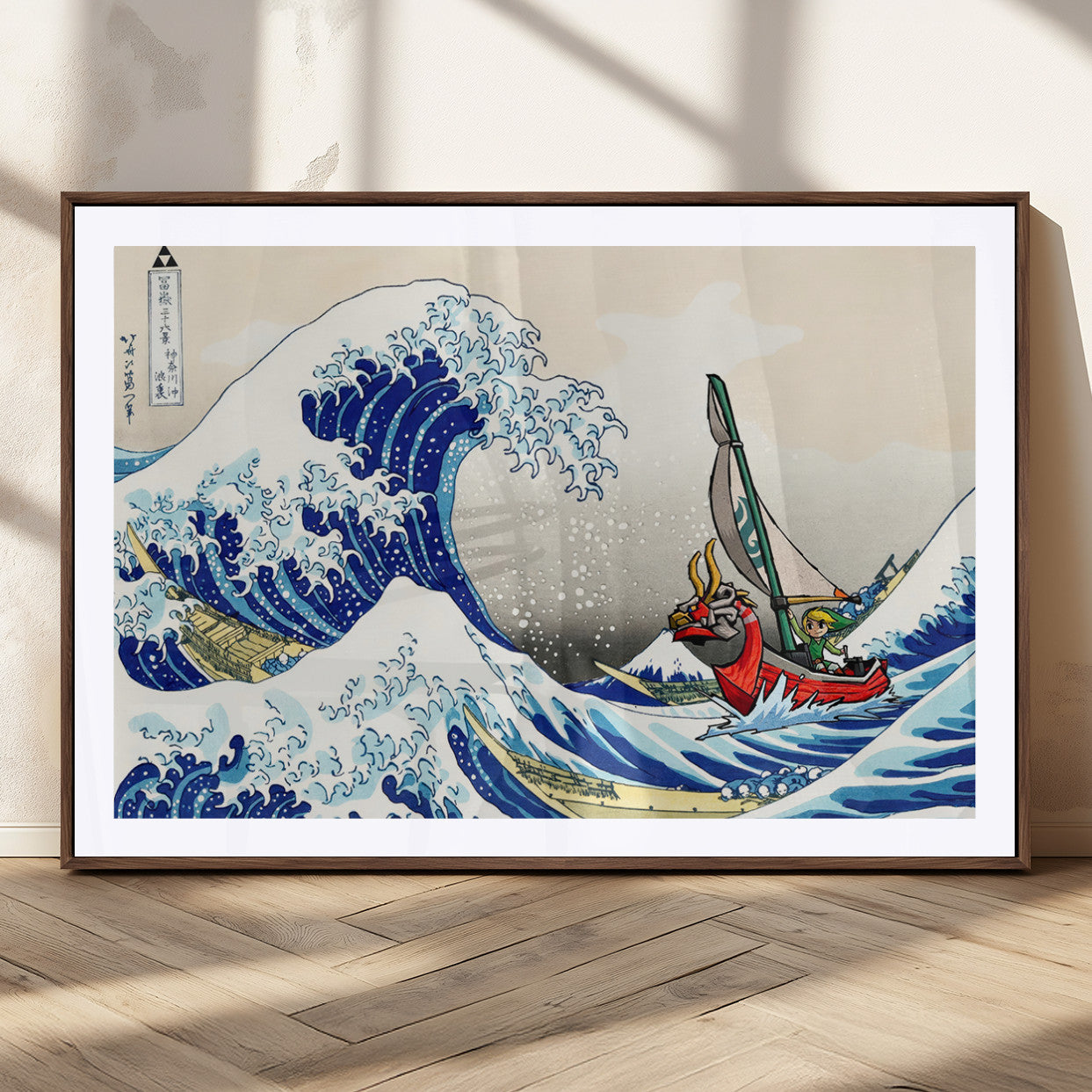 19450-MGC-FP-36x24_Walnut-Katsushika Hokusai Kanagawa Giant Wave Wall Art Canvas Print | Iconic Japanese Art for Living Room