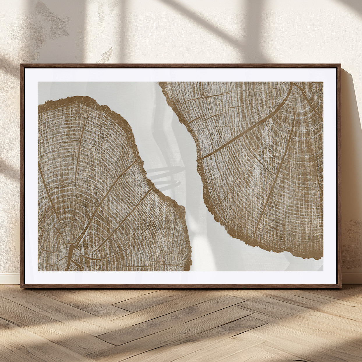 99692-MGC-FP-36x24_Walnut-Rustic Brown Tree Ring Wall Art Canvas Print – Framed and Ready to Hang – Elegant Nature-Inspired
