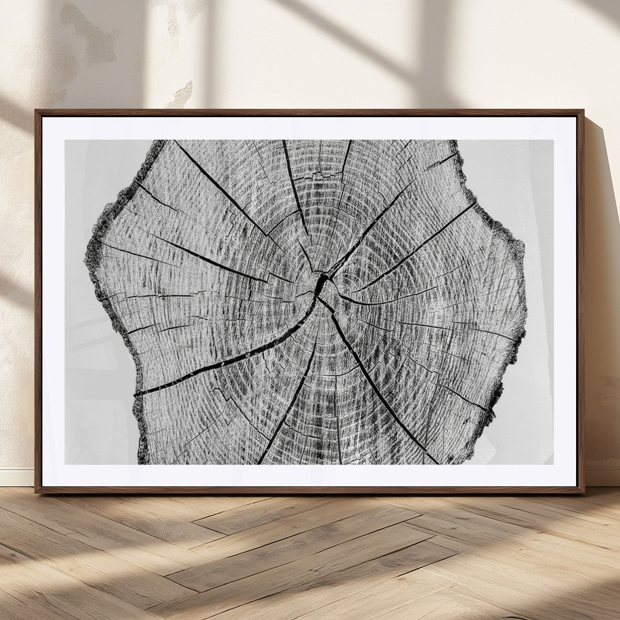 98709-MGC-FP-36x24_Walnut-Rustic Tree Ring Wall Art Canvas Print – Framed and Ready to Hang – Perfect for Nature-Inspired and