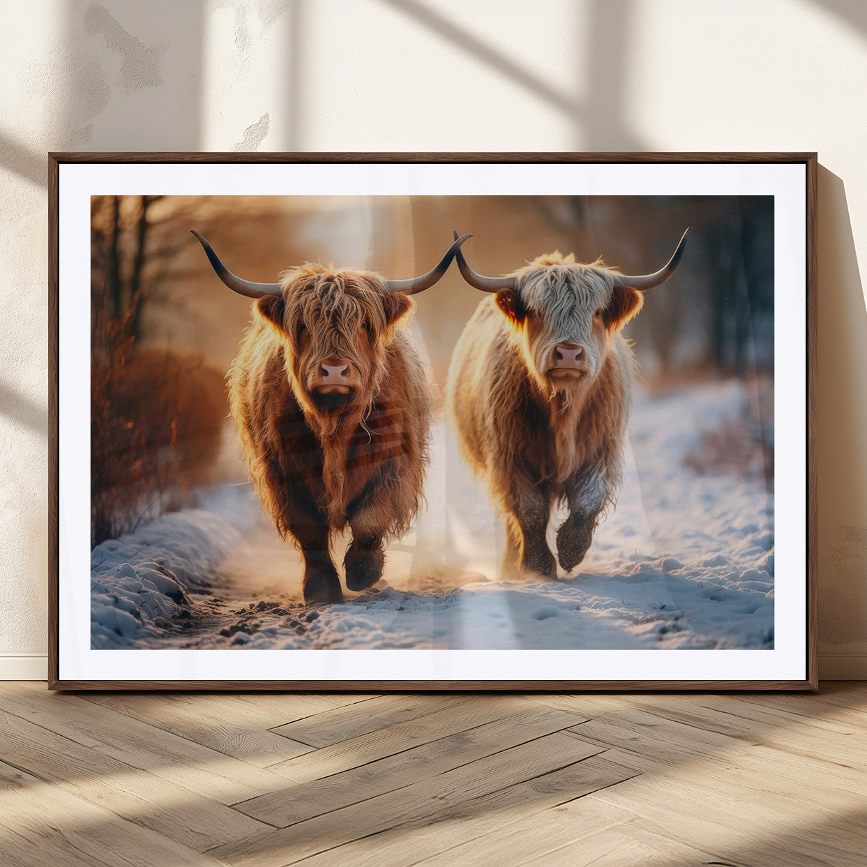 94810-MGC-FP-36x24_Walnut-Scottish Highland Cow Horn Farm Wall Art Canvas Print