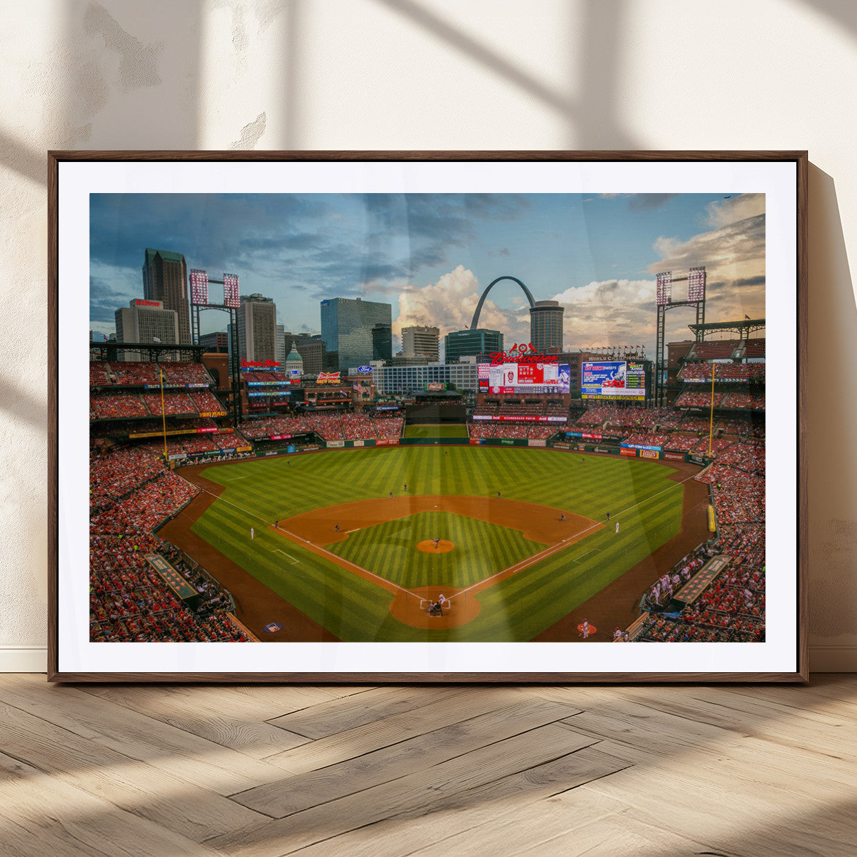 91908-MGC-FP-36x24_Walnut-Busch Stadium Wall Art Print | St. Louis Cardinals Baseball Stadium Canvas Print | Framed Sports