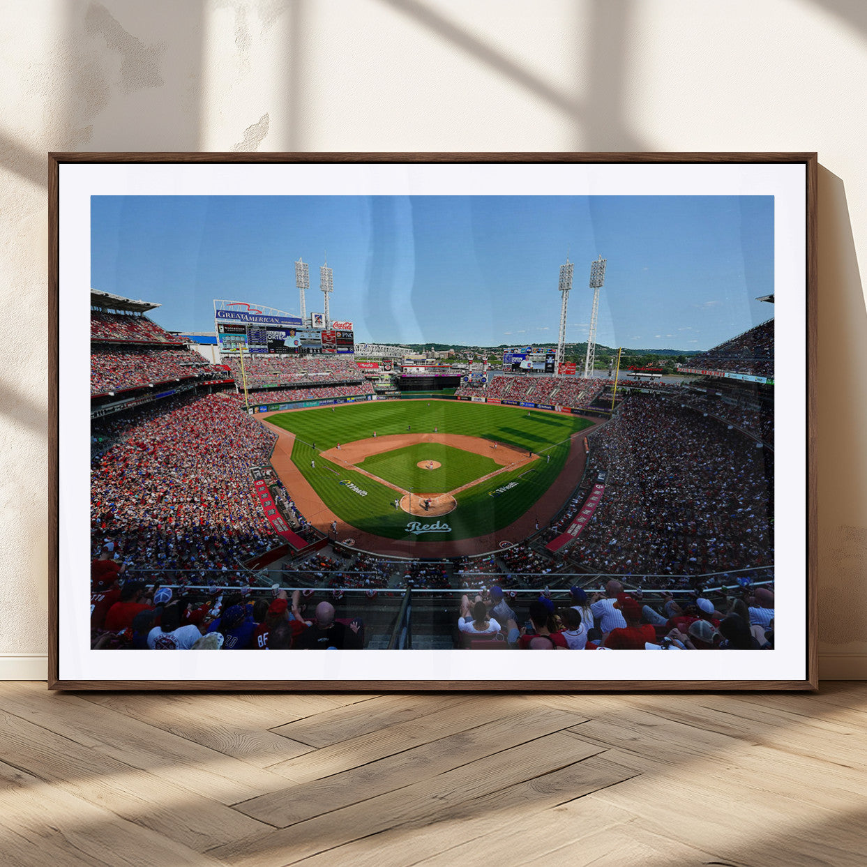 90998-MGC-FP-36x24_Walnut-Cincinnati Reds Baseball Canvas Print - Great American Ball Park Stadium Wall Art Canvas Print