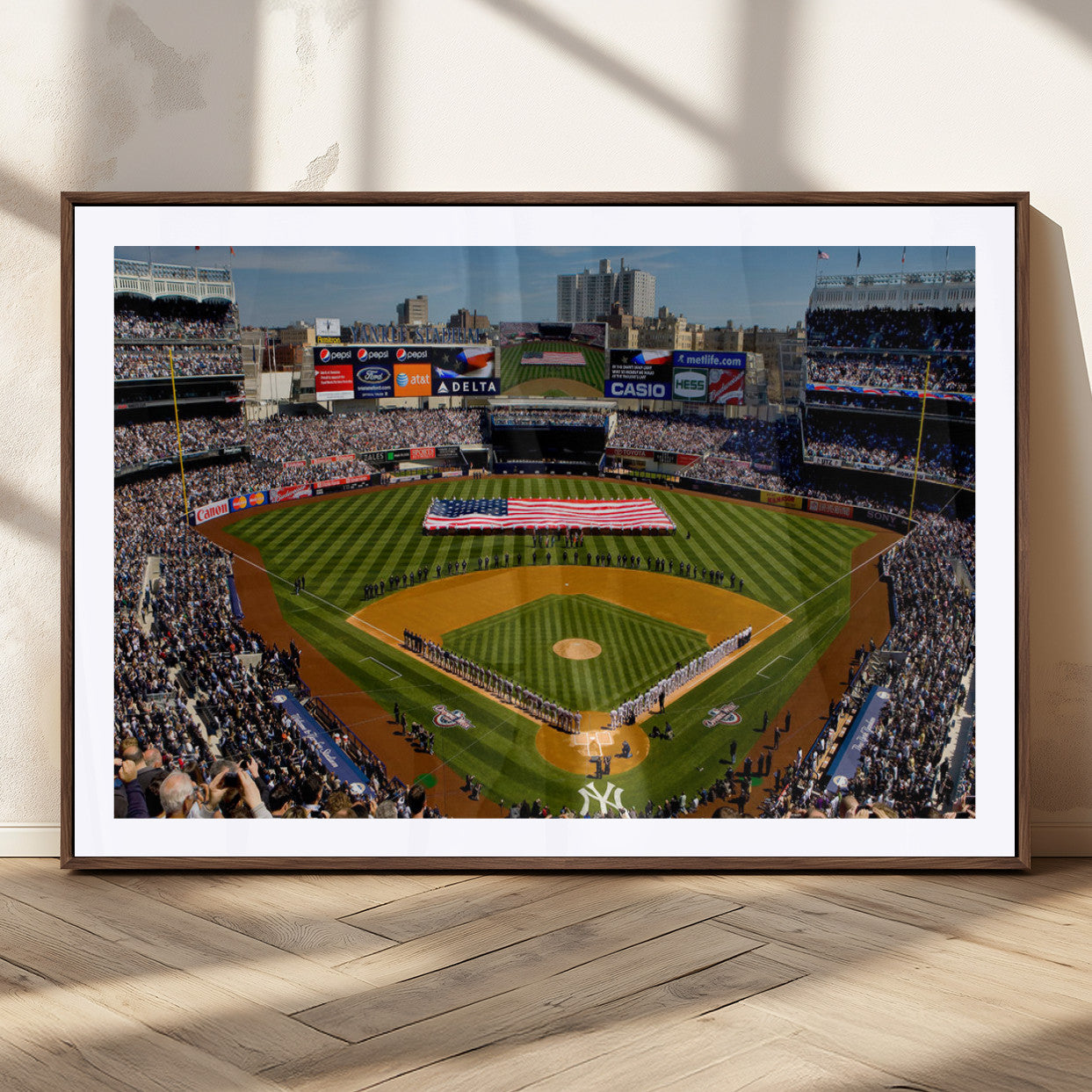 20879-MGC-FP-36x24_Walnut-Yankee Stadium New York Wall Art Print | 3-Panel Canvas Print of Yankees Baseball Stadium | Large