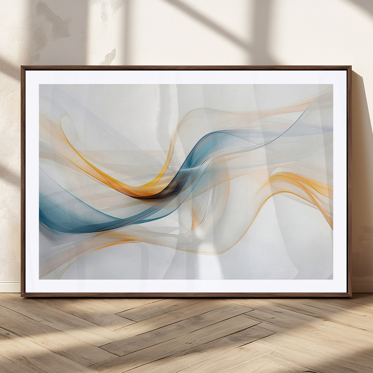 60881-MGC-FP-36x24_Walnut-Decorative Turquoise Abstract Wave Wall Art Canvas Print