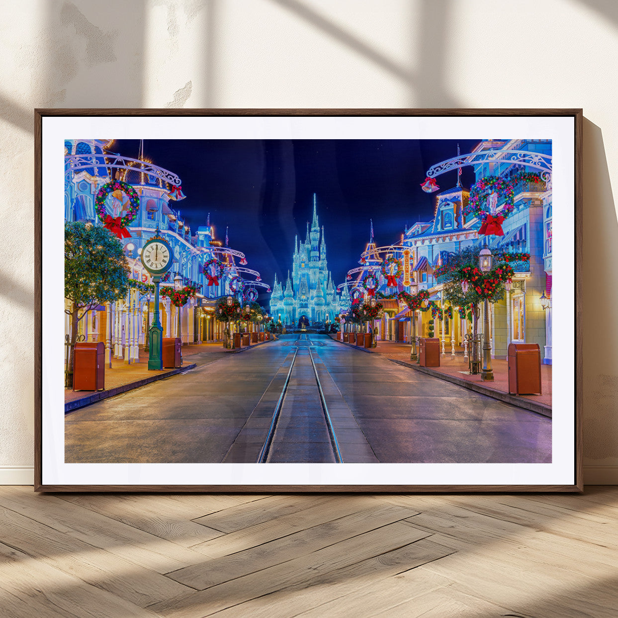 12470-MGC-FP-36x24_Walnut-Disney Castle Wall Art – Large Magic Kingdom Canvas Artwork, Fairytale Design, Kids Room Christmas Decor for Home, Office