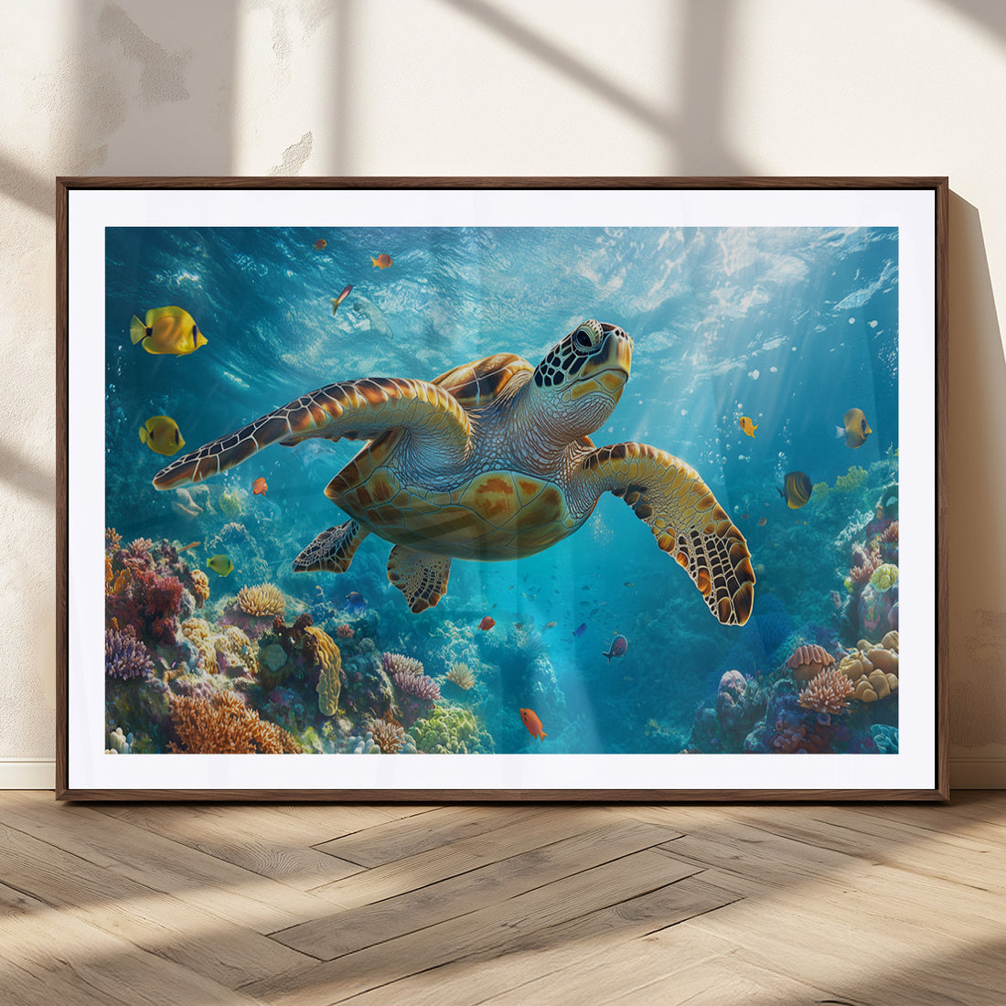 Sea Turtle Underwater Canvas Wall Art Print, Vibrant Ocean Wildlife Decor, Marine Wall Art