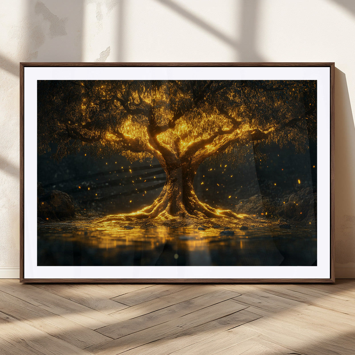59580-MGC-FP-36x24_Walnut-Golden Tree of Life Canvas Wall Art Print - Majestic Glowing Tree Wall Art Print