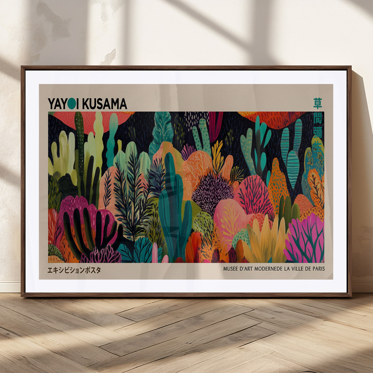 45711-MGC-FP-36x24_Walnut-Yayoi Kusama Wall Art Canvas Print, Abstract Art, Large Yayoi Kusama Framed Canvas Print, Japanese