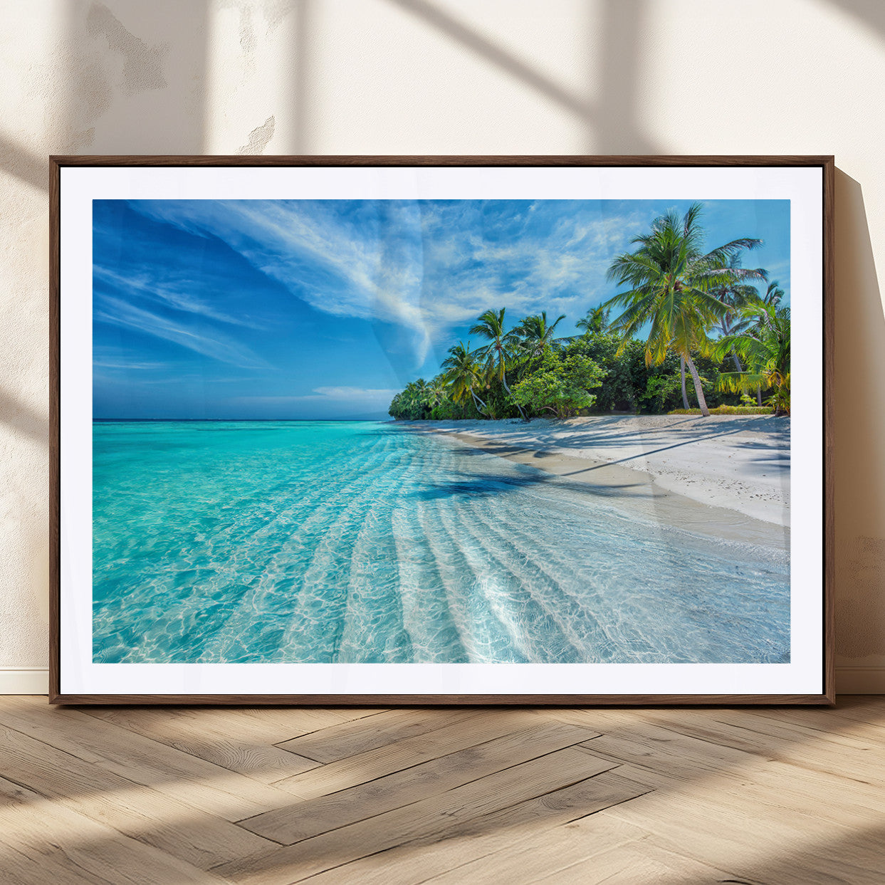 14788-MGC-FP-36x24_Walnut-Tropical Beach Wall Art Canvas Print - Serene Ocean Landscape with Crystal Clear Turquoise Water and