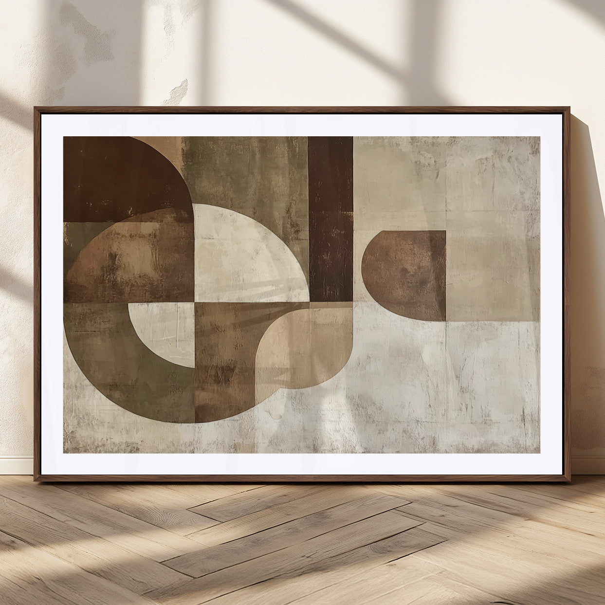 59767-MGC-FP-36x24_Walnut-Wabi Sabi Geometric Wall Art | Abstract Modern Minimalist Canvas Print with Neutral Mid Century Art