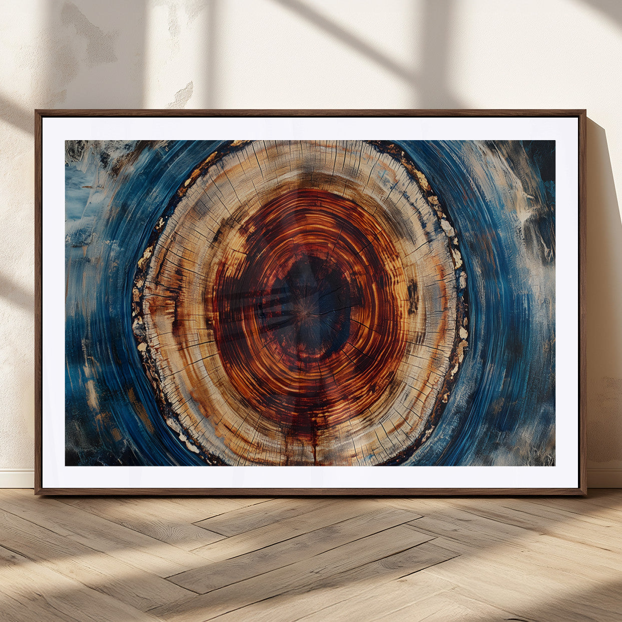 90395-MGC-FP-36x24_Walnut-Abstract Framed Tree Rings Wall Decor, Wood Grain Rings Artwork Print, Nature Woodland Modern Wall