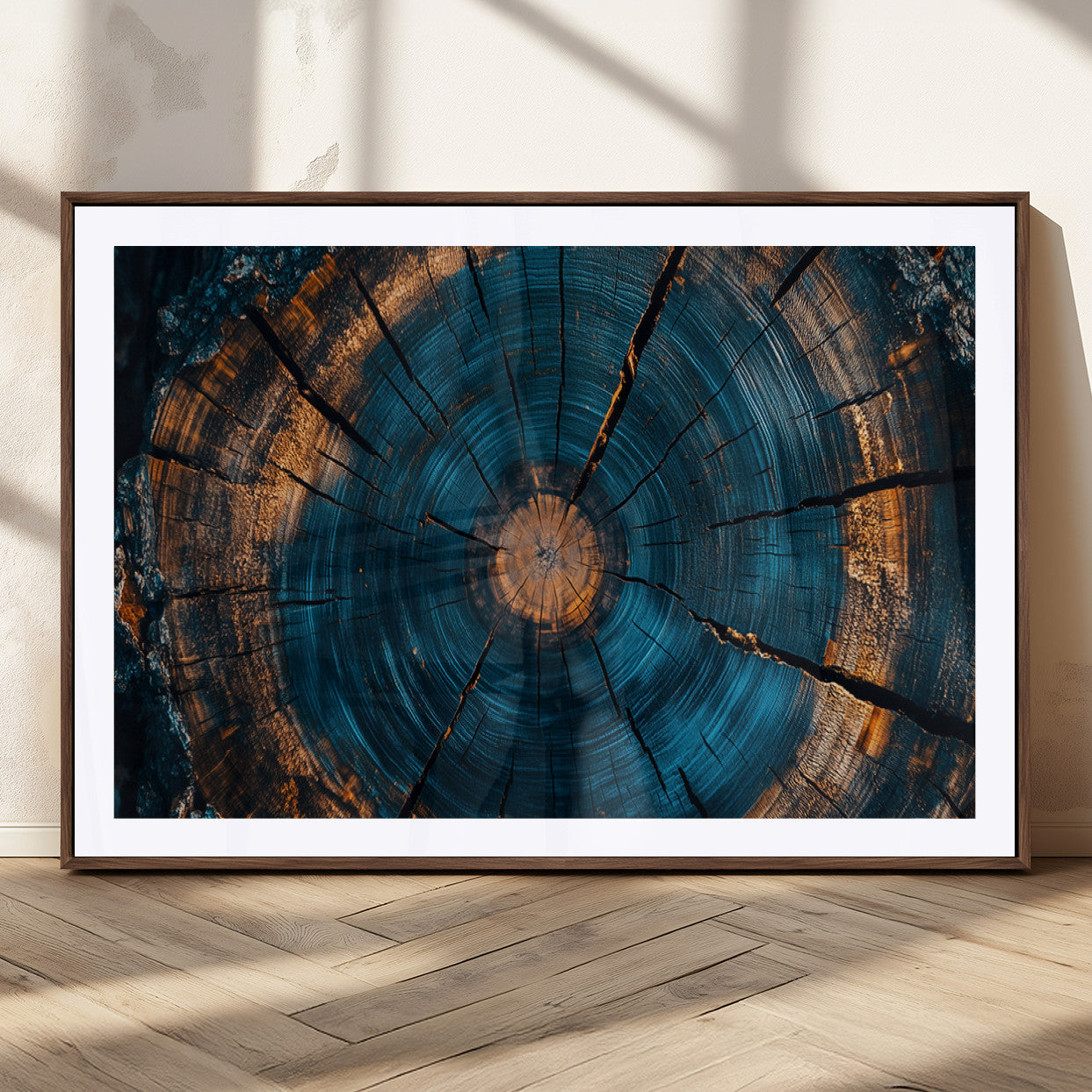 65231-MGC-FP-36x24_Walnut-Farmhouse Wall Art - Abstract Tree Rings Canvas Wall Art Print, Framed Wood Grain Rings Artwork