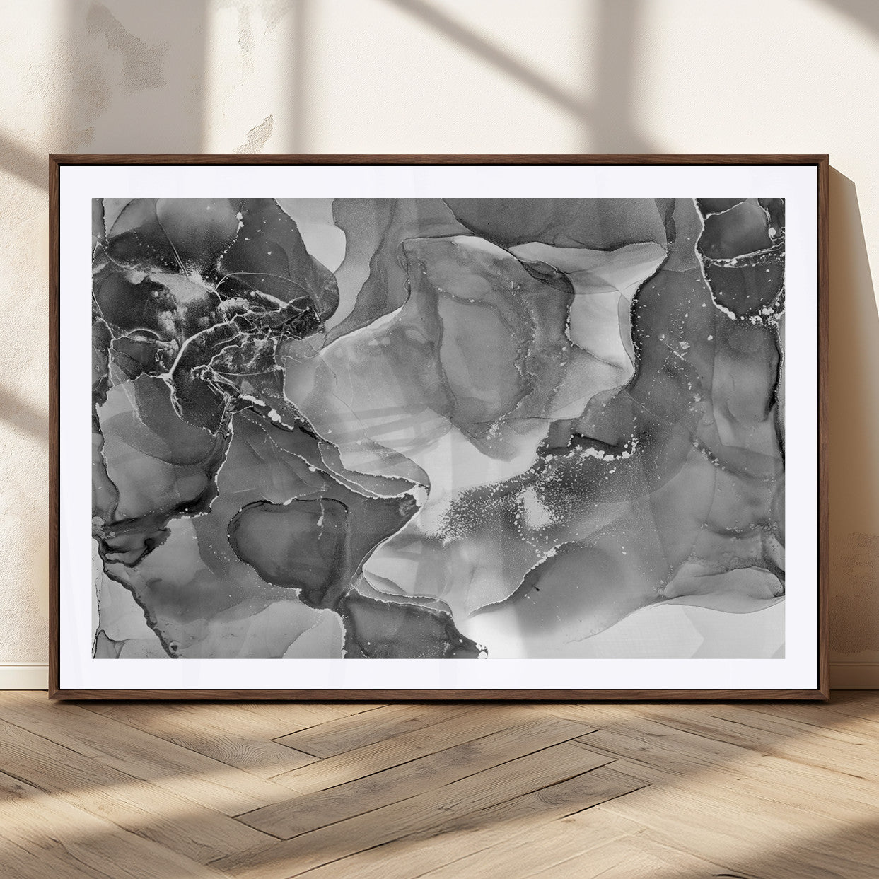 15911-MGC-FP-36x24_Walnut-Black White Abstract Canvas Wall Art - Fluid Ink Artwork - Modern Luxury Wall Decor for Contemporary