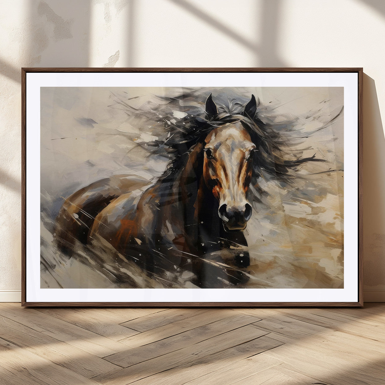53001-MGC-FP-36x24_Walnut-Abstract Wall Art Horse Print - Large Western Horse Canvas - Farmhouse Woodland Wall Art - Framed