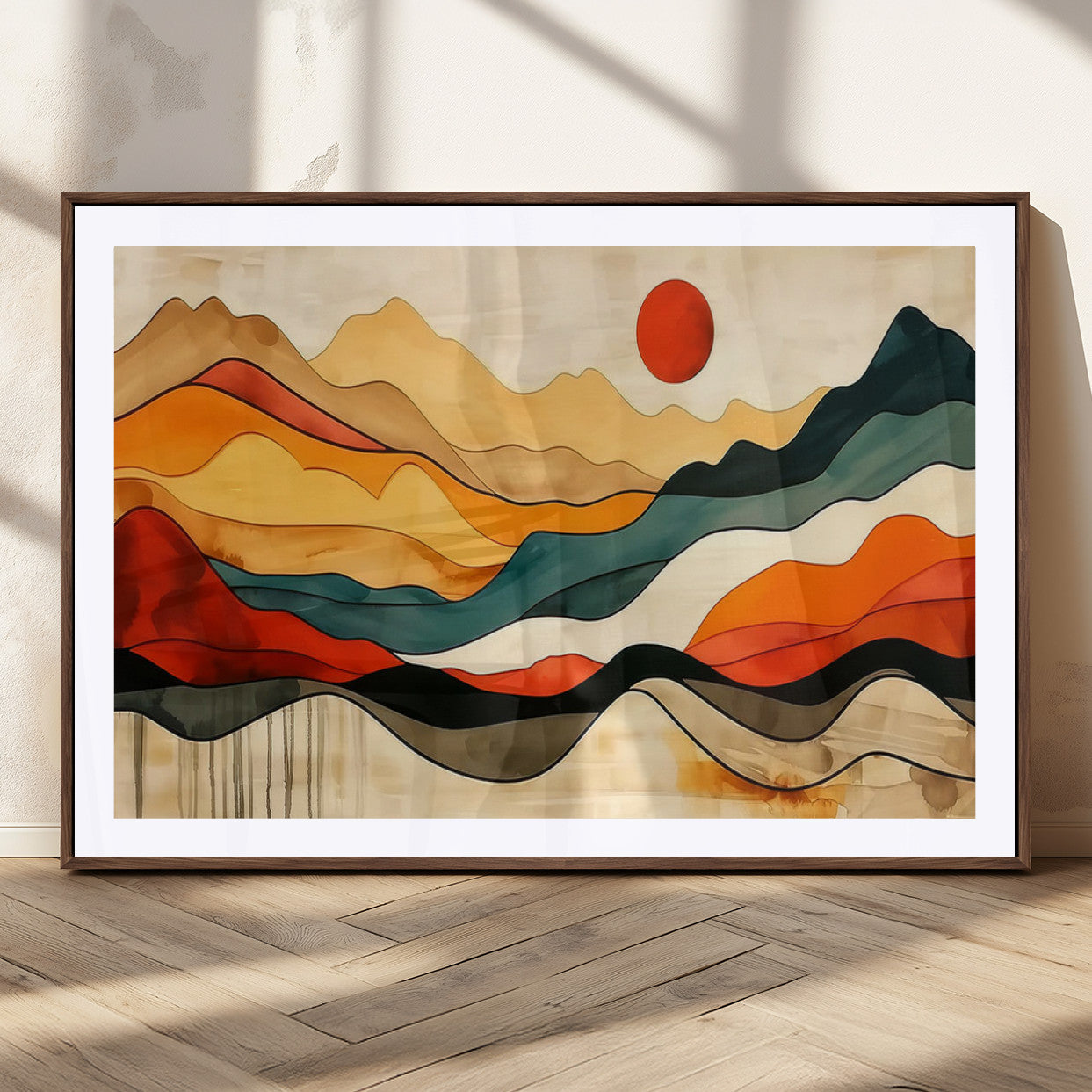 23241-MGC-FP-36x24_Walnut-Mid Century Wall Art Print - Abstract Woodland Print - Modern Art Panoramic Mountain Wall Art