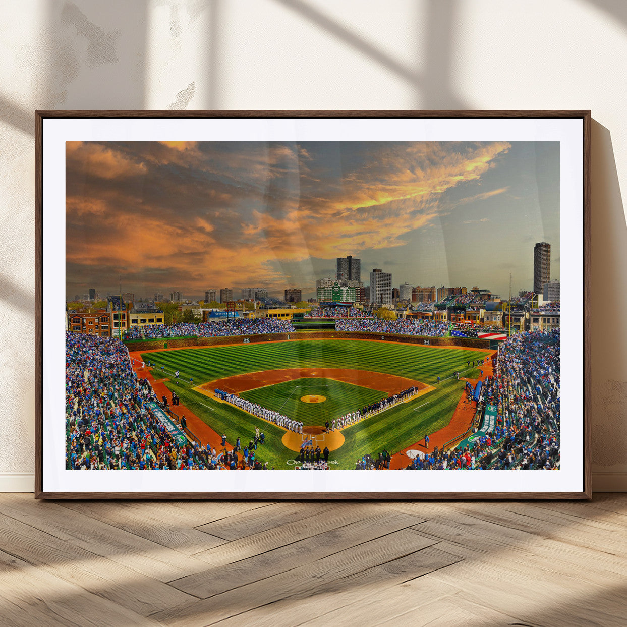 45635-MGC-FP-36x24_Walnut-Chicago Wrigley Field Canvas Wall Art - Iconic Baseball Stadium Art Print - Wrigley Field Chicago