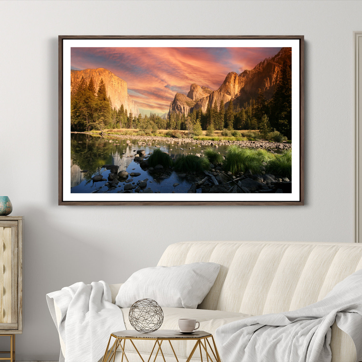 31199457-MGC-FP-36x24-Yosemite Valley Canvas Wall Art, Framed El Capitan Art Picture Print, Sunset Sky Perfect Vibrant