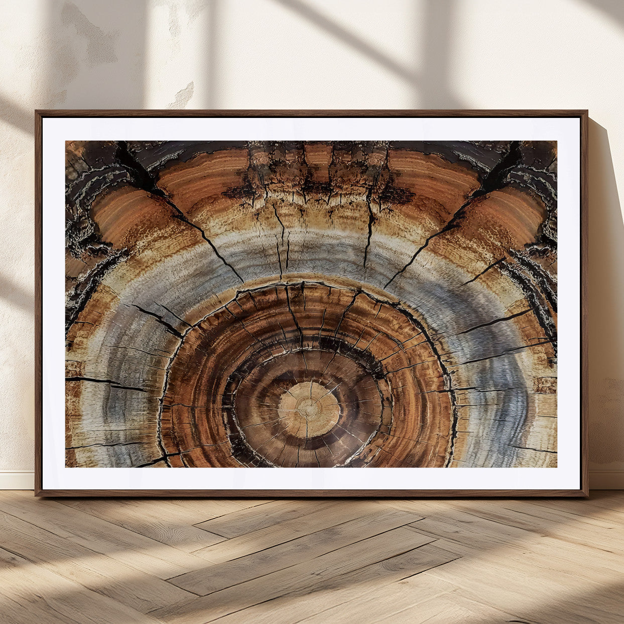 15184146-MGC-FP-36x24_Walnut-Tree Rings Wall Art Canvas Print – Rustic Wood Texture Natural Grain Organic Pattern Earthy Artwork for Home Office