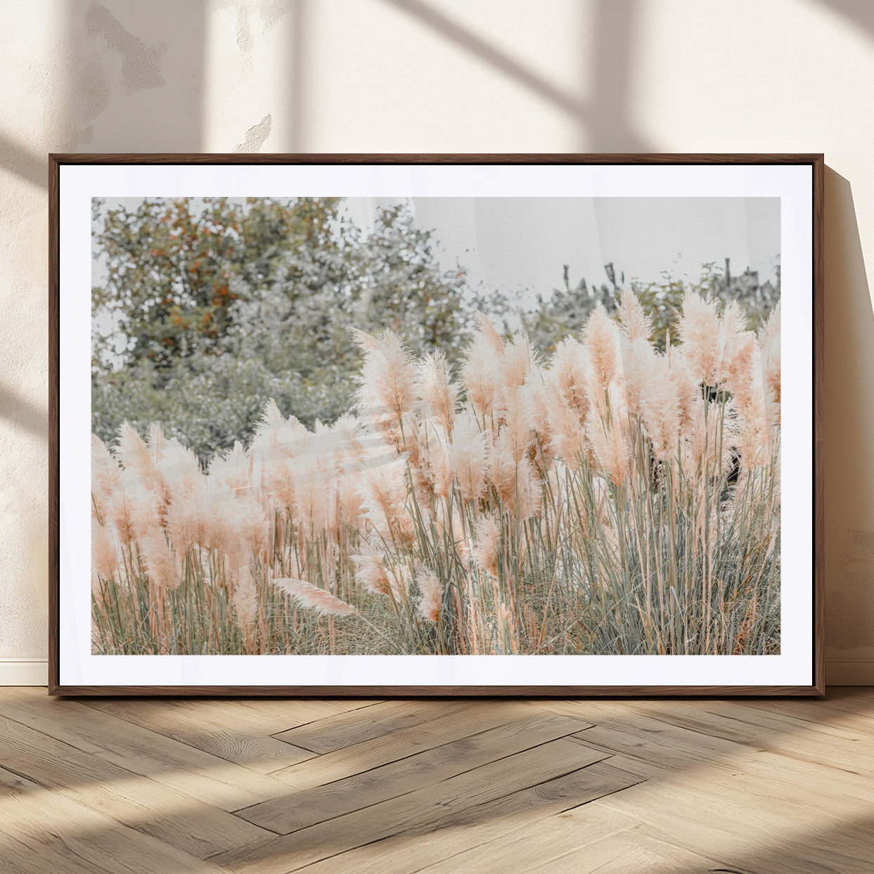 21826392-MGV-CV-36X24 - Pampas Grass Wall Art – Soft Blush Hues and Natural Texture Canvas Print, Serene Outdoors & Botanical Charm for Living Room or Nature Decor