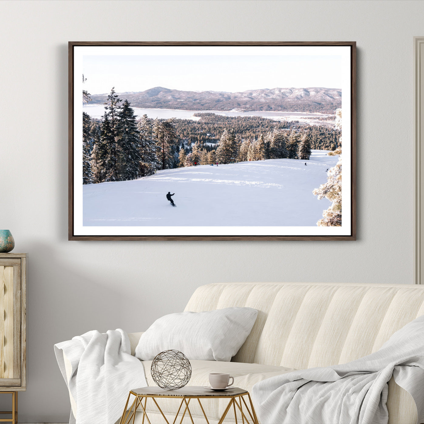 79857868-MGC-FP-36x24-Snowy Mountain Wall Art Canvas Print, Framed Ski Slope Art Picture Print, Winter Forest Perfect