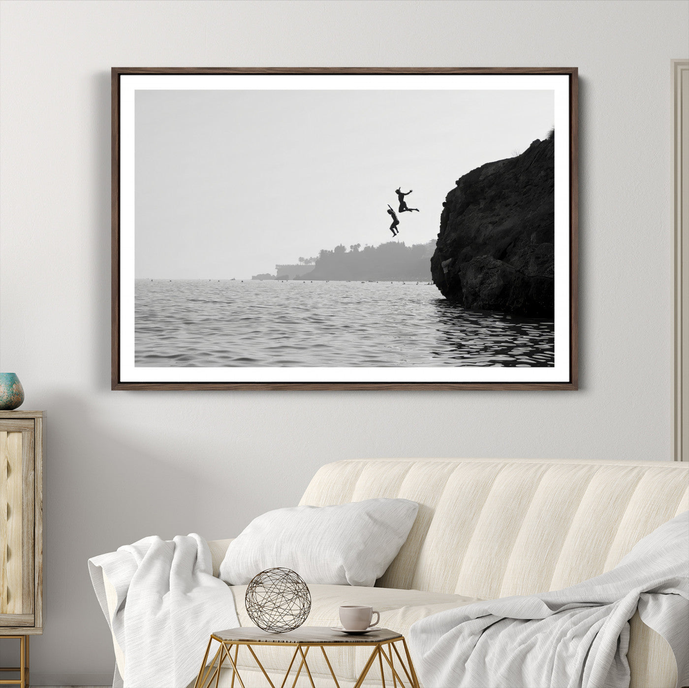 52284302-MGC-FP-36x24-Jumping Wall Art Canvas Print – Framed Coastal Ocean Scene Artwork for Relaxing Beach Home, Office Decor