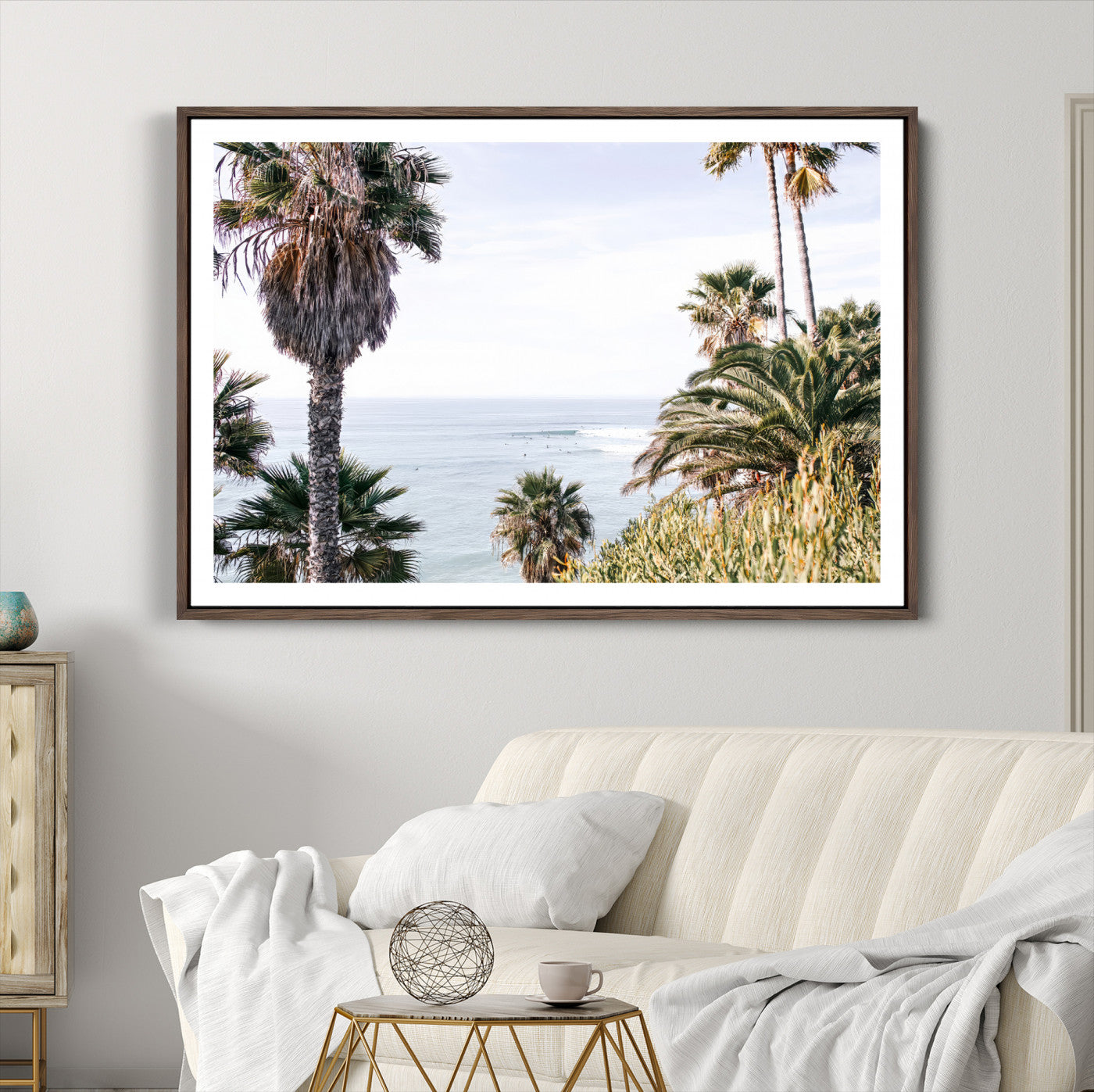 51404565-MGC-FP-36x24-Coastal Palm Trees Wall Art Canvas Print – Framed Ocean Breeze Tropical Scene Artwork for Relaxing Home, Office Decor