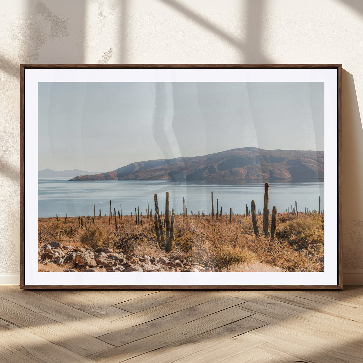 MGC-FP-36x24 - Desert Cactus Wall Art Canvas Print, Framed Baja Coastline Art Picture Print, Coastal Desert Perfect Southwestern Minimalist Decor Artwork