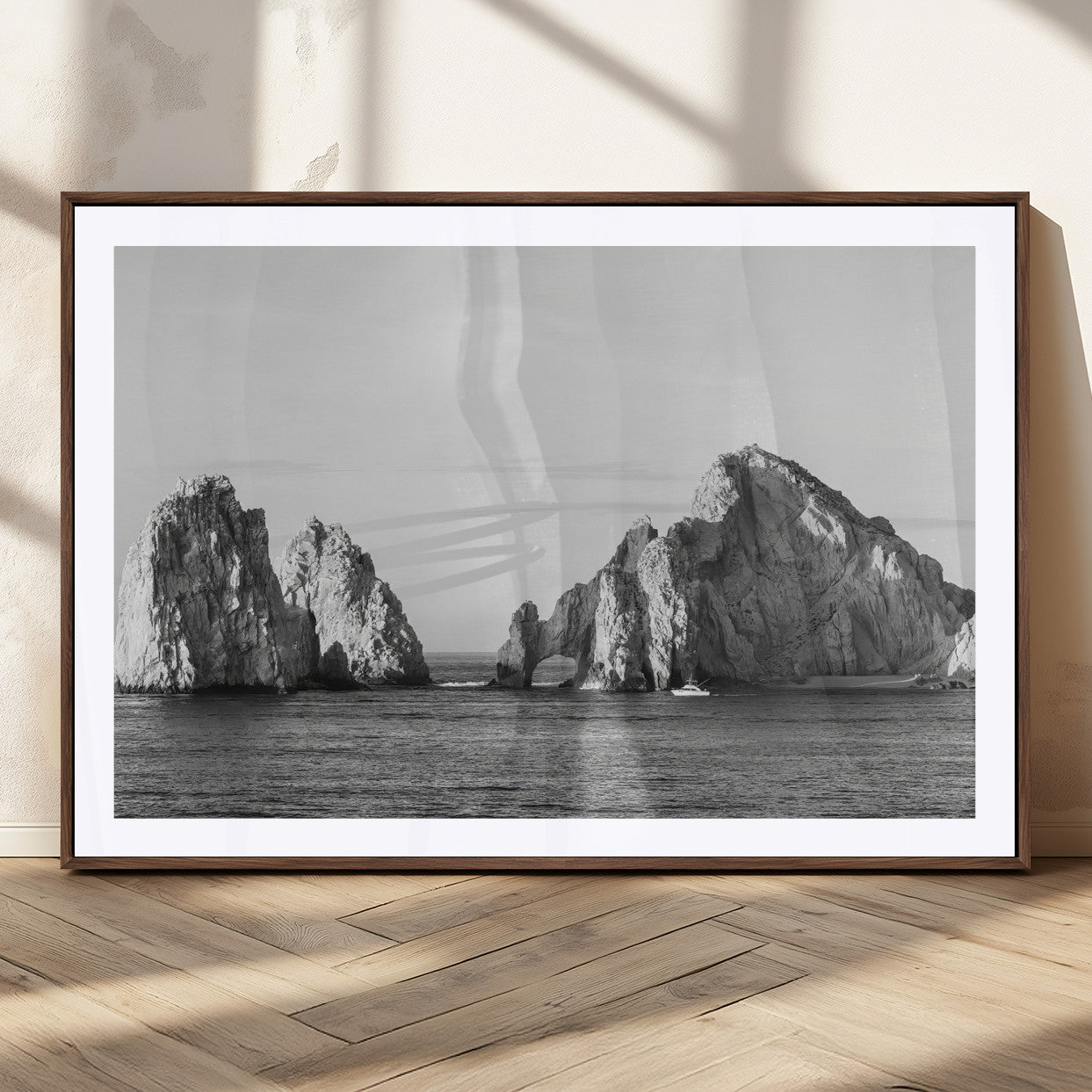 MGC-FP-36x24 - Rugged Coastline Wall Art Canvas Print, Framed Ocean Cliffs Art Picture Print, Monochrome Seascape Perfect Coastal Minimalist Decor Artwork