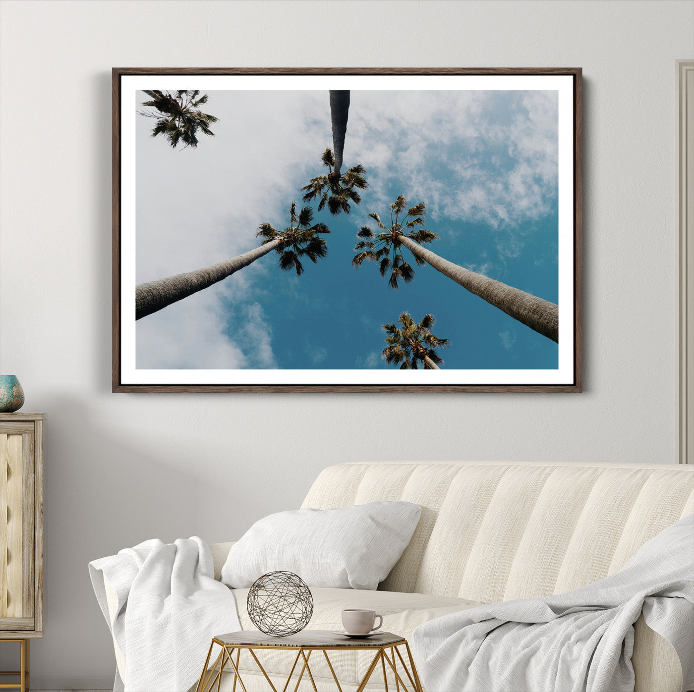 45236398-MGC-FP-36x24-Tropical Palm Trees Wall Art Canvas Print – Framed California Sky Minimalist Nature Scene Artwork for Home Office