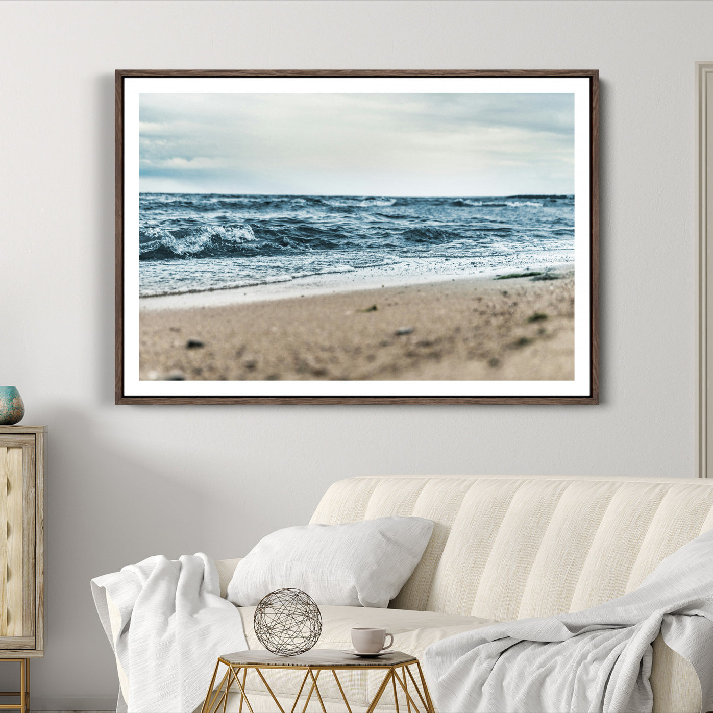 81812590-MGC-FP-36x24-Ocean Wall Art Canvas Print – Moody Coastal Seascape Scene Framed Beach Waves Nature Artwork for Home Office