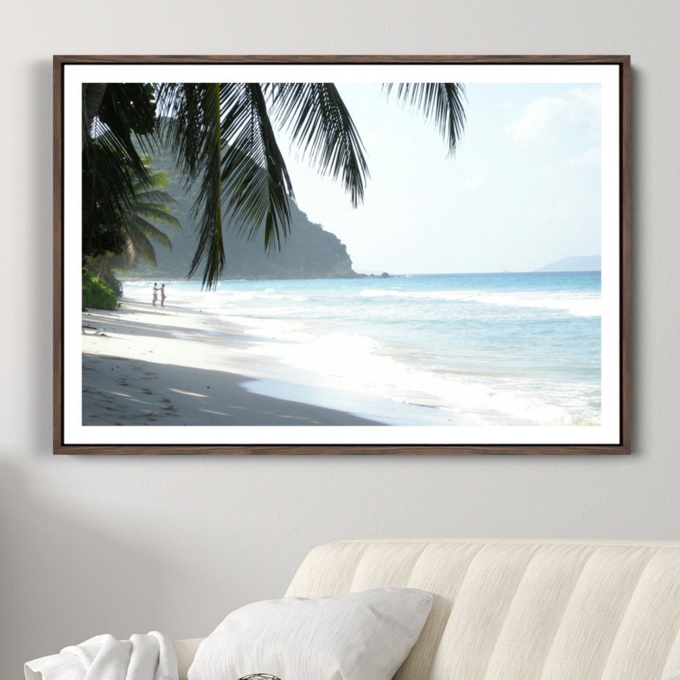 18311030-MGC-FP-36x24-Tropical Beach Wall Art Canvas Print, Framed Serene Ocean Art Picture Print, Palm Tree Shadows Perfect Tropical Coastal Decor Artwork