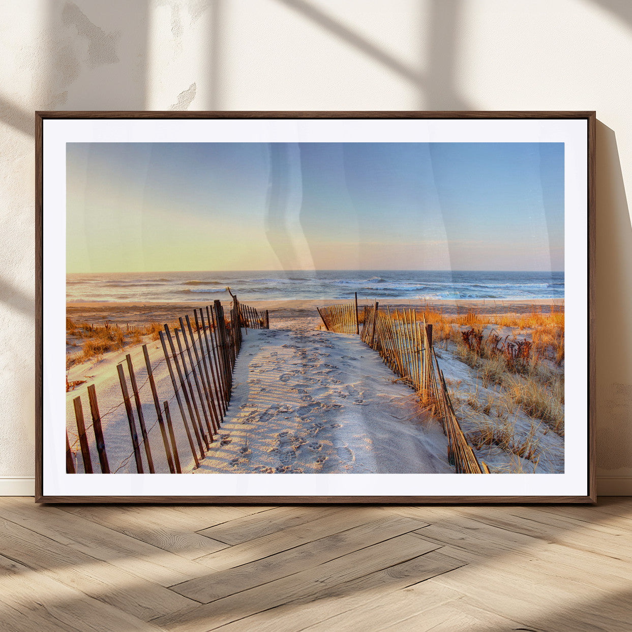 73351887-MGC-FP-36x24_Walnut-Ocean Sunset Wall Art Canvas Print – Nautical Beach Photography Summer Coastal Serenity Artwork for Home, Office