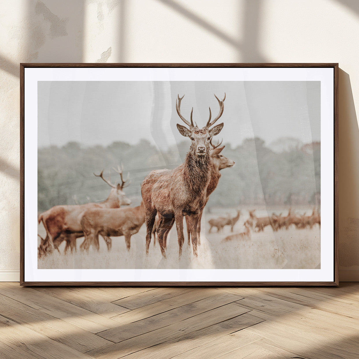 17659786-MGC-FP-36x24_Walnut-Rustic Nature Wall Art Canvas Print – Stag Woodland Framed Wildlife Art Picture Print Perfect Lodge Decor