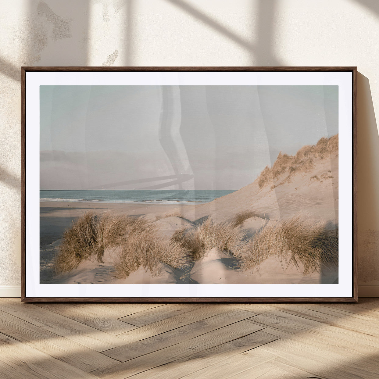 11554211-MGC-FP-36x24_Walnut-Beach Landscape Wall Art Canvas Print – Framed Sand Dune Photography Minimalist Seascape Artwork for Home Office