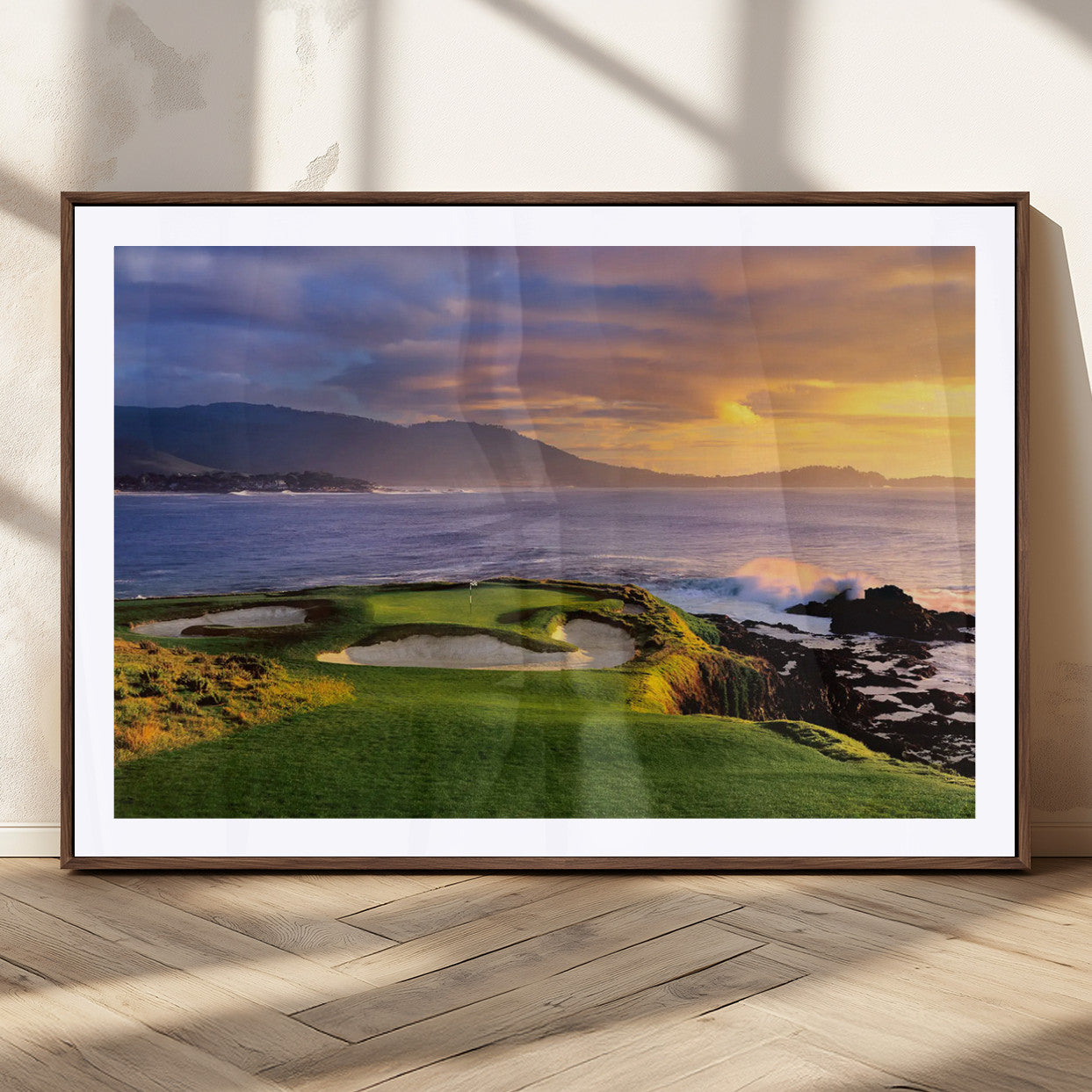 73699248-MGC-FP-36x24_Walnut-Pebble Beach Golf Wall Art Canvas Print – Iconic Coastal Golf Course Artwork for Home, Office, Living Room