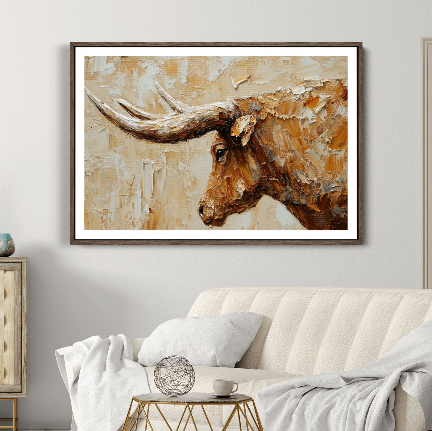 69611428-MGC-FP-40x30-Rustic Longhorn Bull Wall Art Canvas Print – Vintage Western Cattle Texas Steer Scene Artwork for home, office