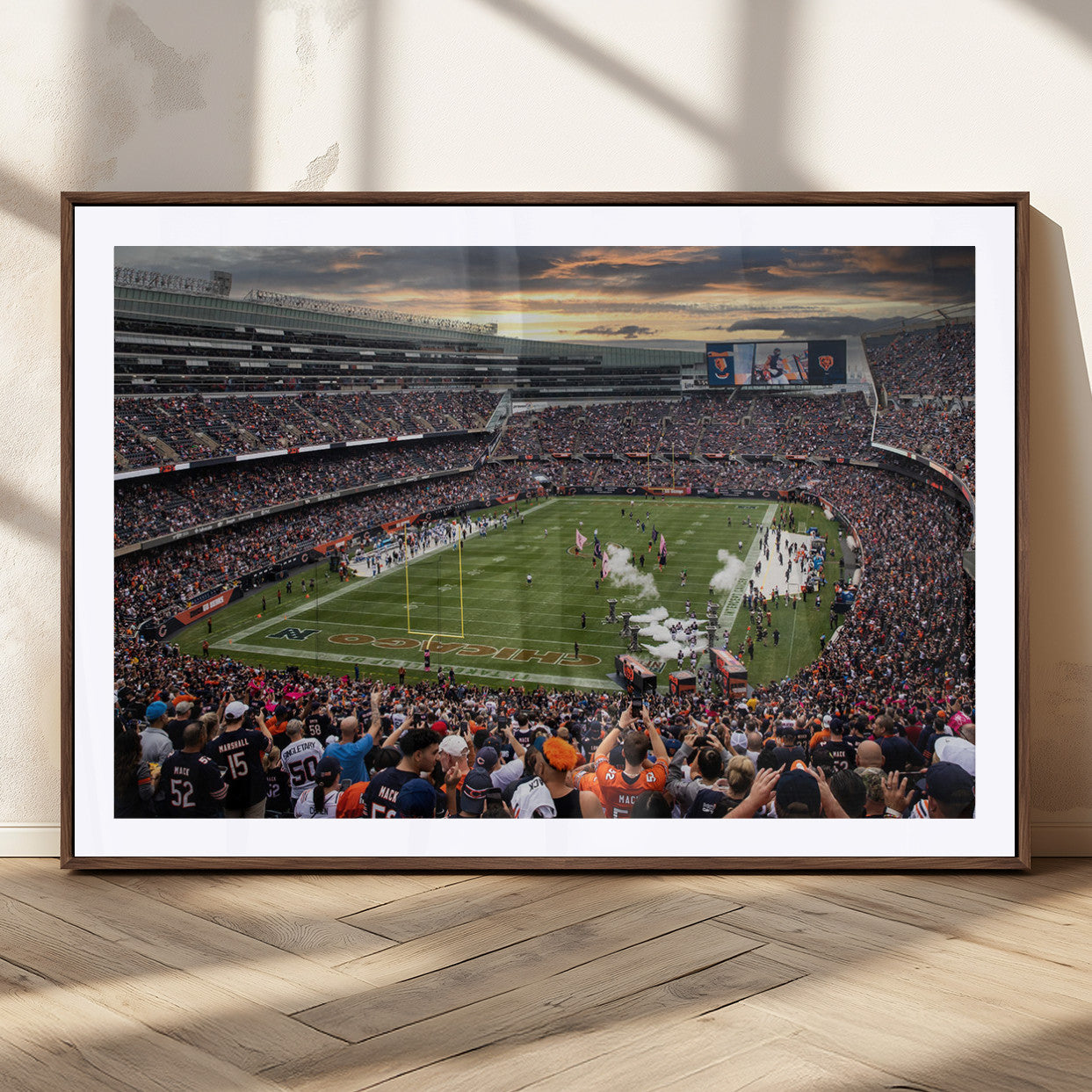 87578930-MGC-FP-36x24_Walnut-Chicago Bears Soldiers Field Wall Art Canvas Print – Framed Football Stadium Artwork for Home, Office, Living Room